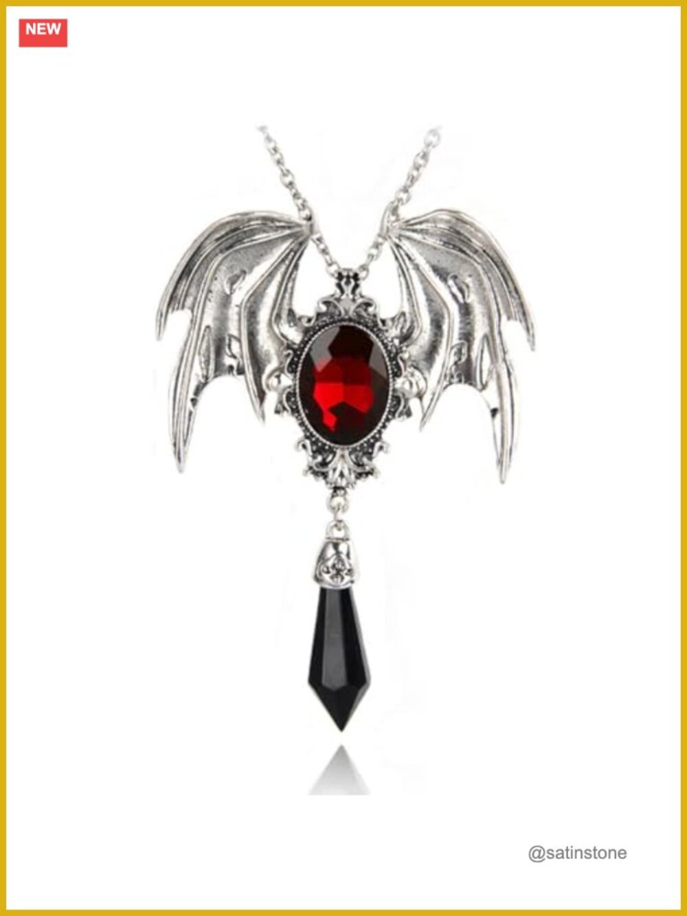Gothic Bat Crystal Pendant Necklace Victorian Metal Cosplay Jewelry